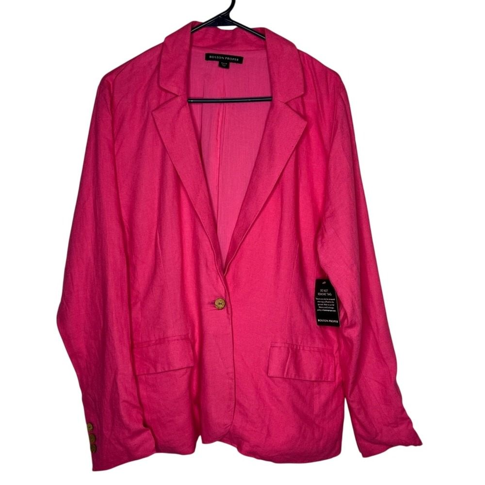 Boston‎ Proper Womens Blazer Sz 14 Linen Blend Single Breast Pink Office Work